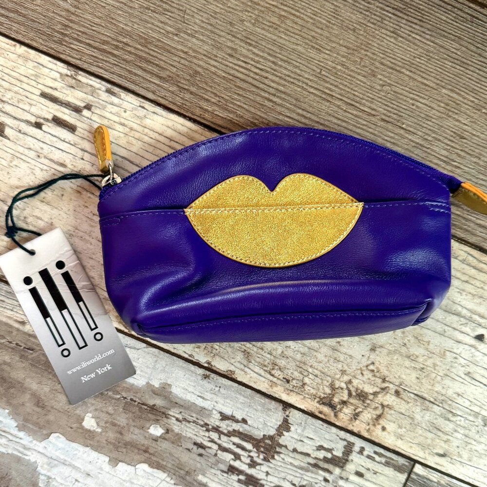 ILI Hot Lips Purple & Gold Leather Pouch NWT